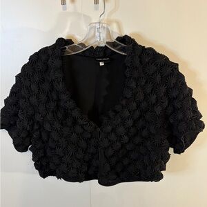 Vintage Giorgio Armani Black Silk Floral Appliqué Shrug Bolero Made in Italy
